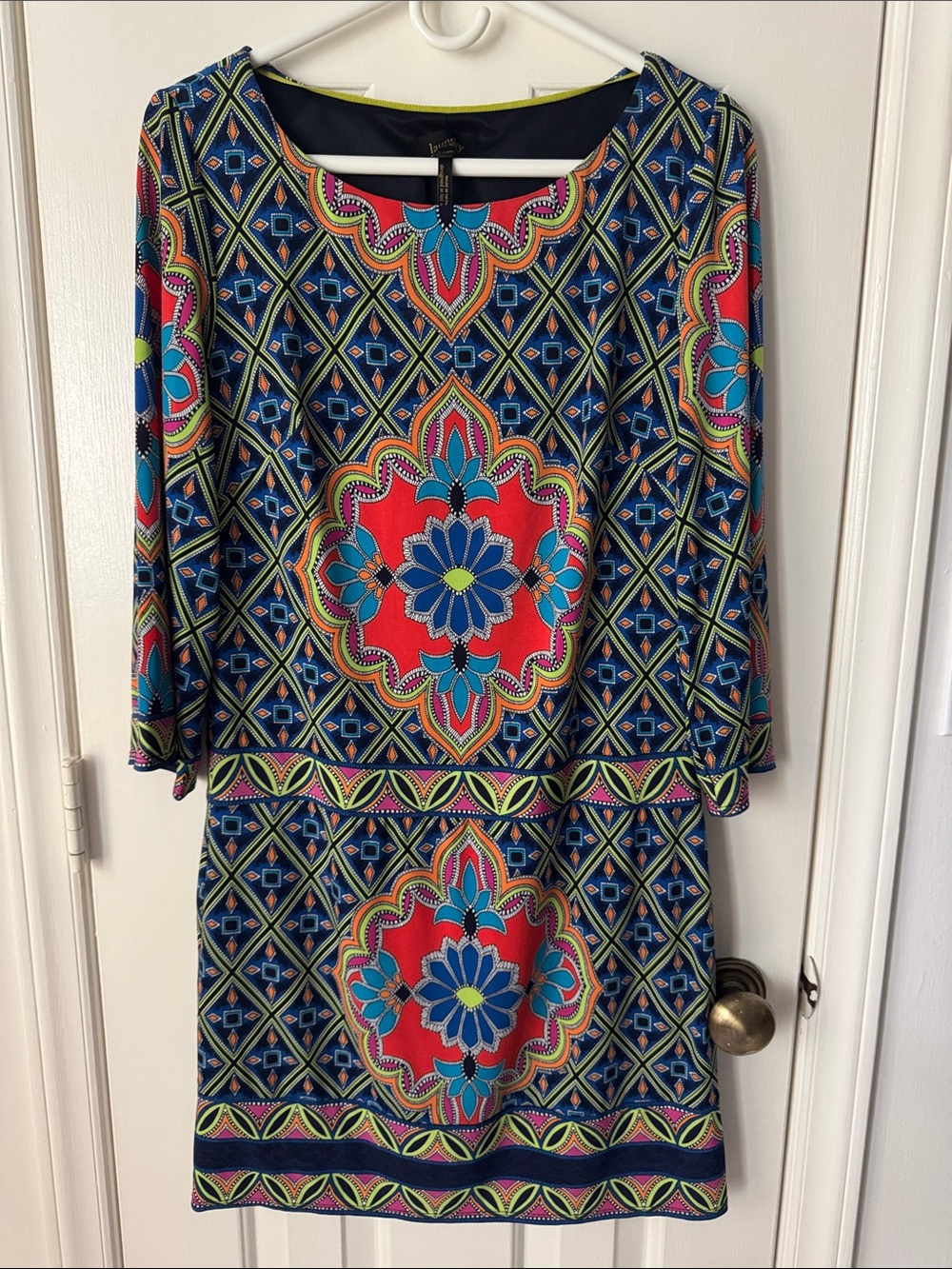 Chinese Laundry Blue Multicolor Printed Long-Sleeve Shift Dress